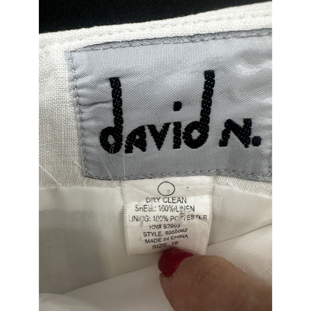 David N Pants White Linen Sz 16 Cropped Wide Sz Leg Lined Casual Pockets JJ23 - Picture 3 of 7